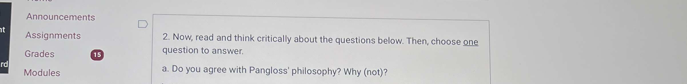  Now, read and think critically about the questions below. Then, choose