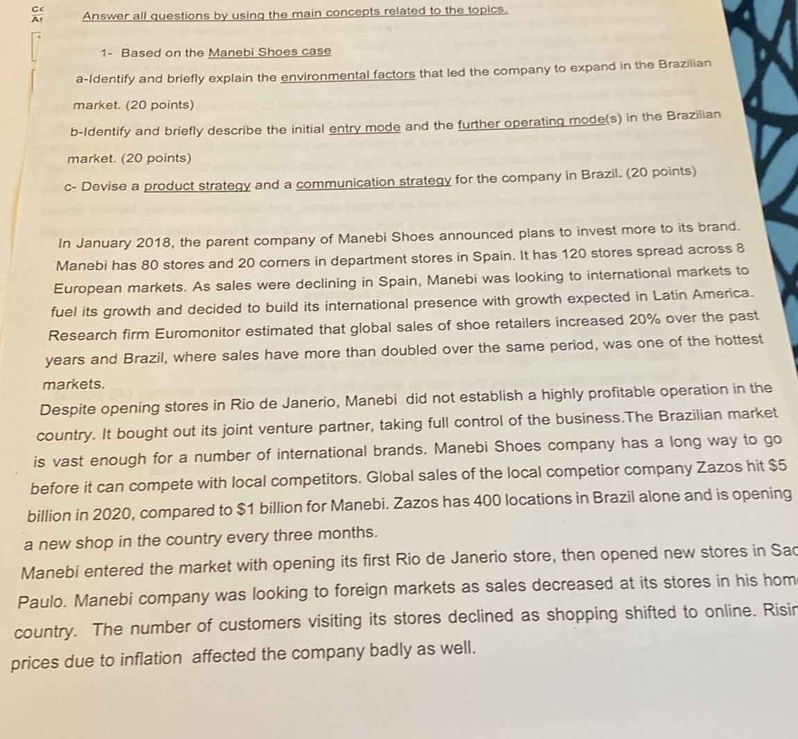  ccAf Answer all questions by using the main concepts related to