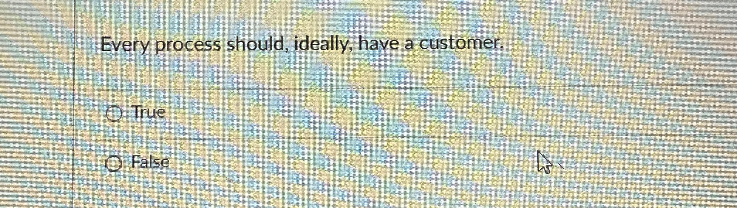  Every process should, ideally, have a customer. True False 