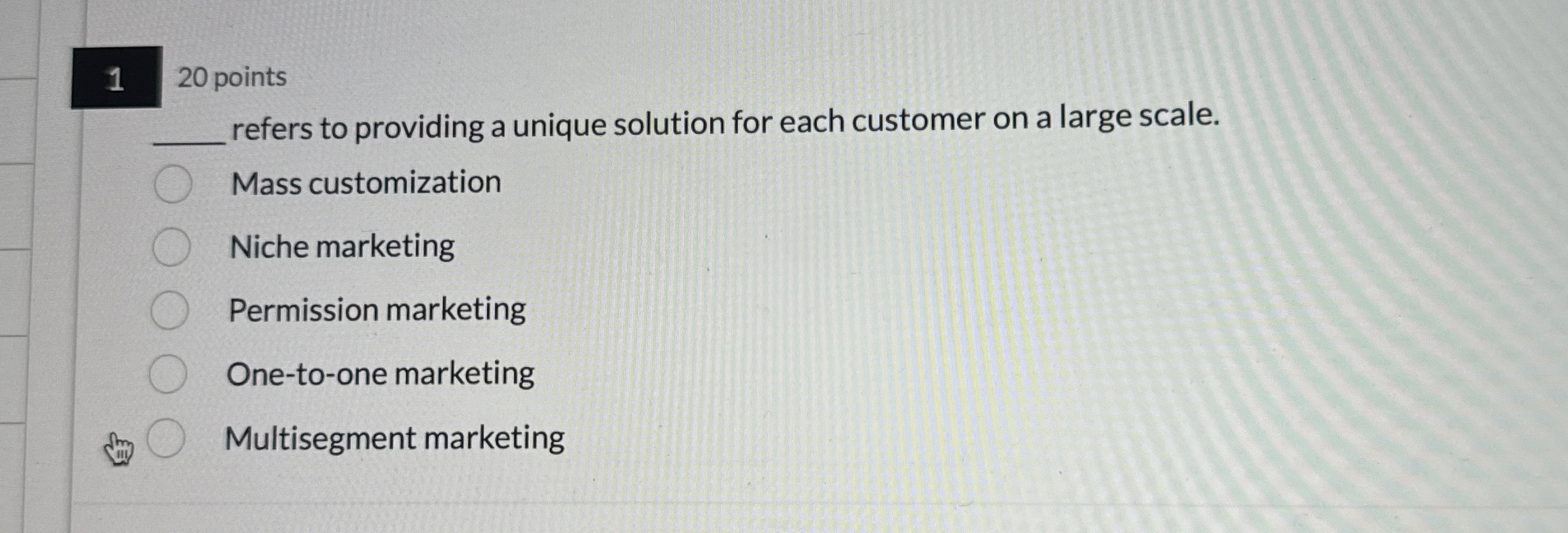  1 20 points refers to providing a unique solution for each