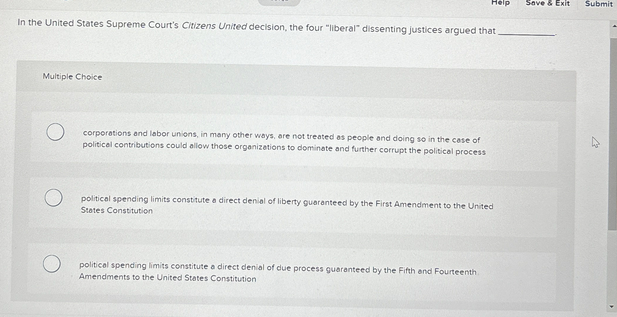  Help Save & Exit Submit In the United States Supreme Court's