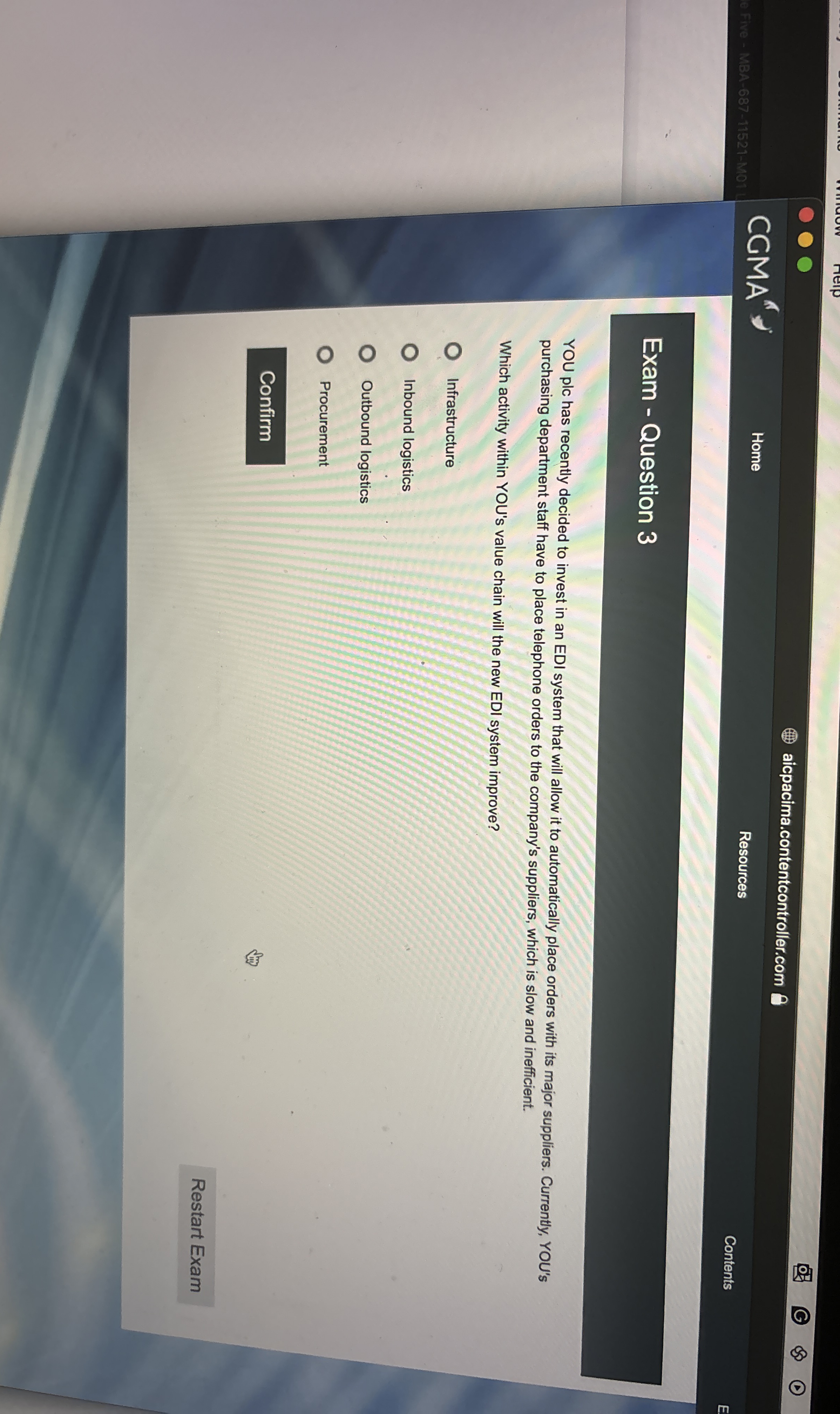  CGMA ?'?' aicpacima.contentcontroller.com Home Resources Contents Exam - Question 3 YOU