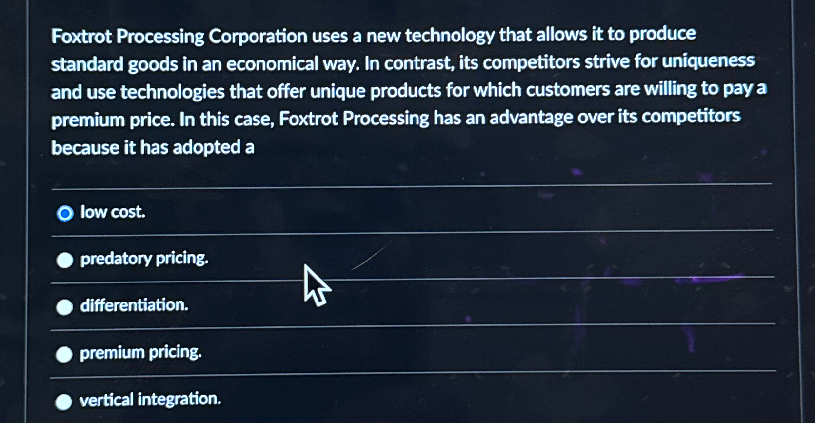  Foxtrot Processing Corporation uses a new technology that allows it to