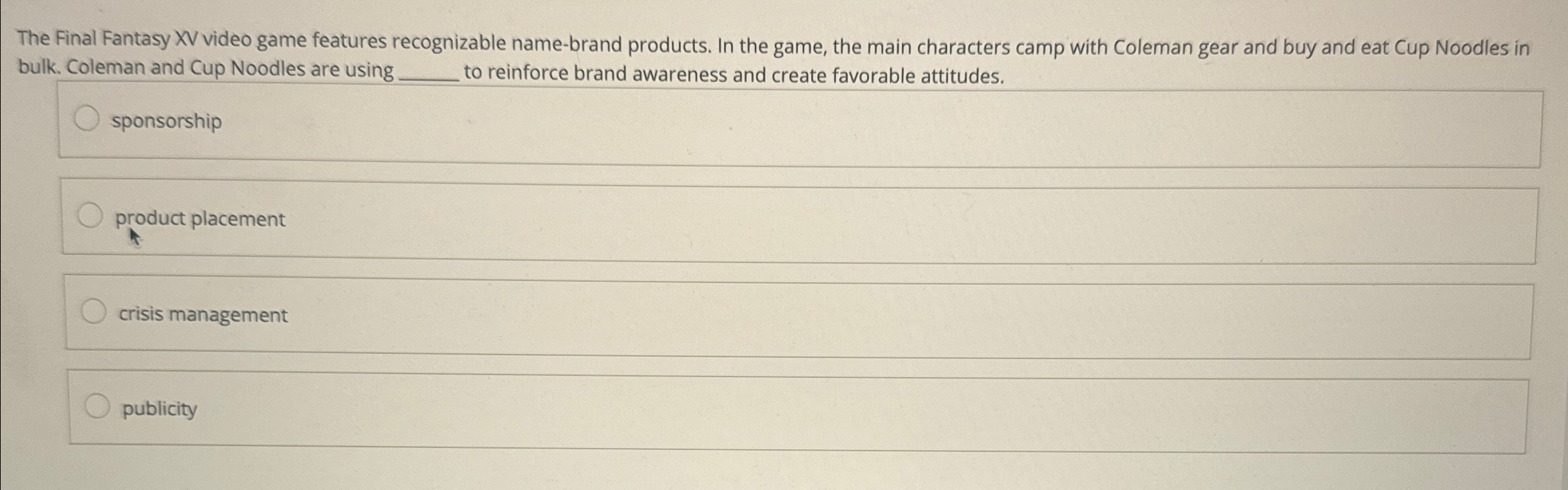  The Final Fantasy XV video game features recognizable name-brand products. In