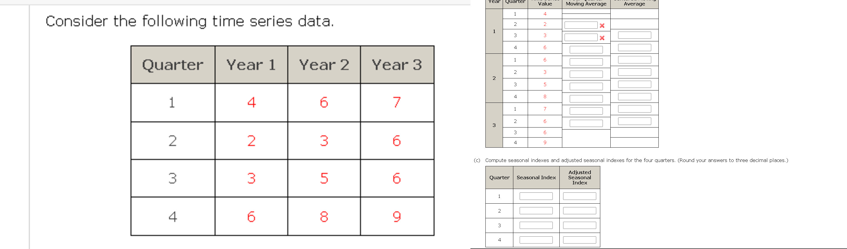  B. Show the four quarter and centered moving average values for