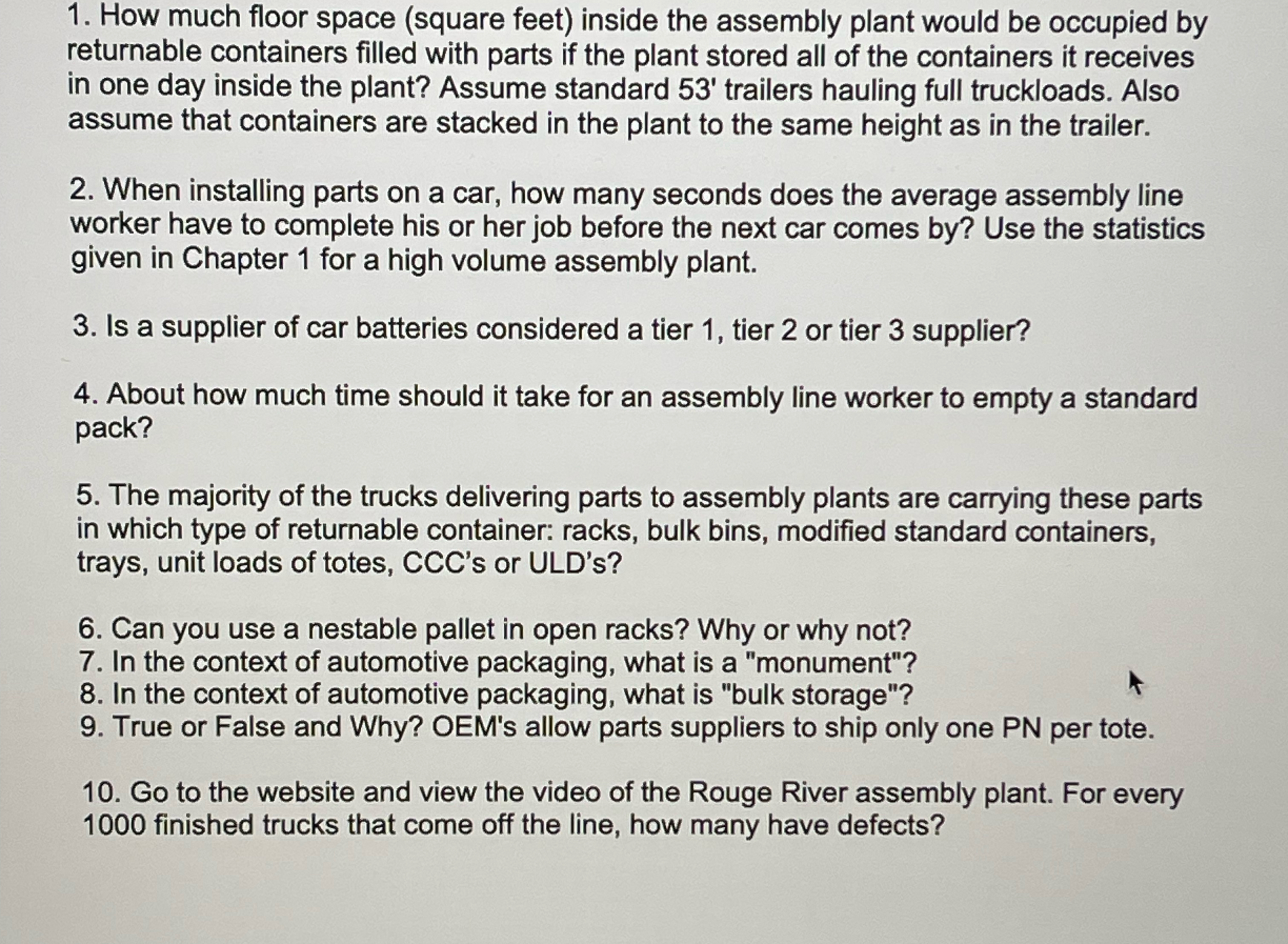  How much floor space (square feet) inside the assembly plant would