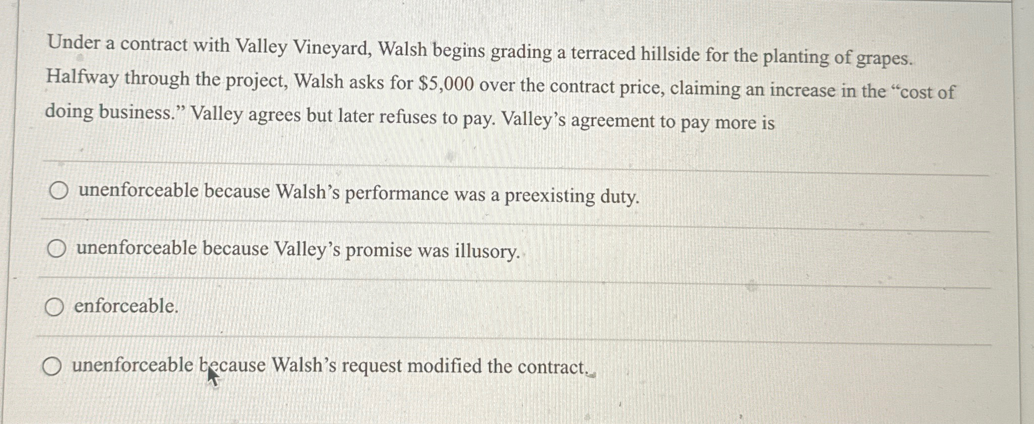  Under a contract with Valley Vineyard, Walsh begins grading a terraced