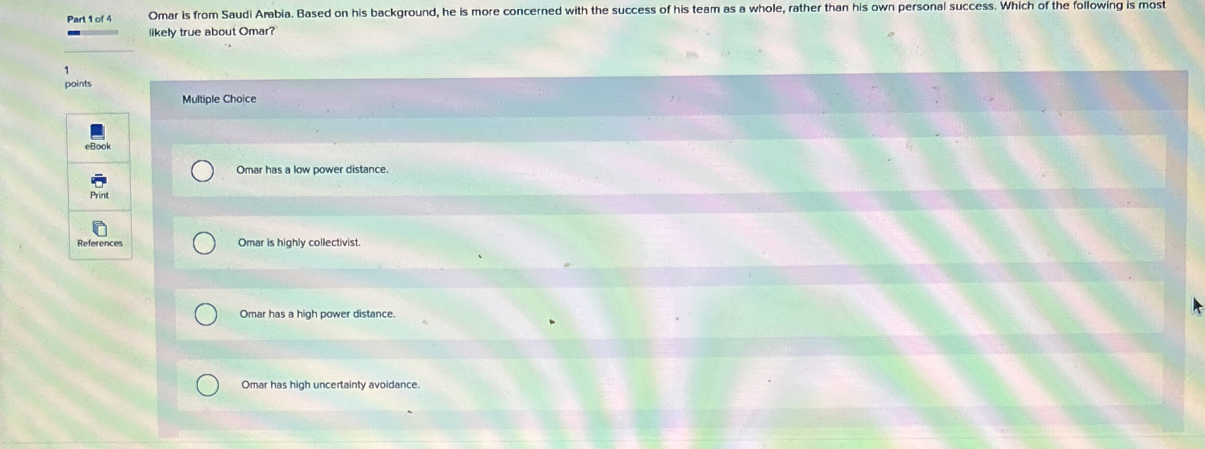  likely true about Omar? Multiple Choice Omar has a low power