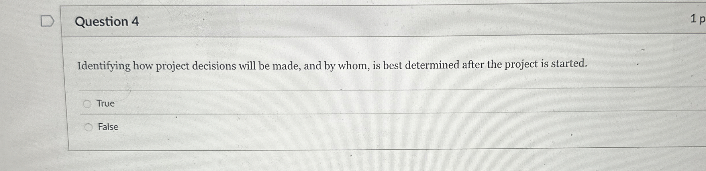  Question 4 Identifying how project decisions will be made, and by