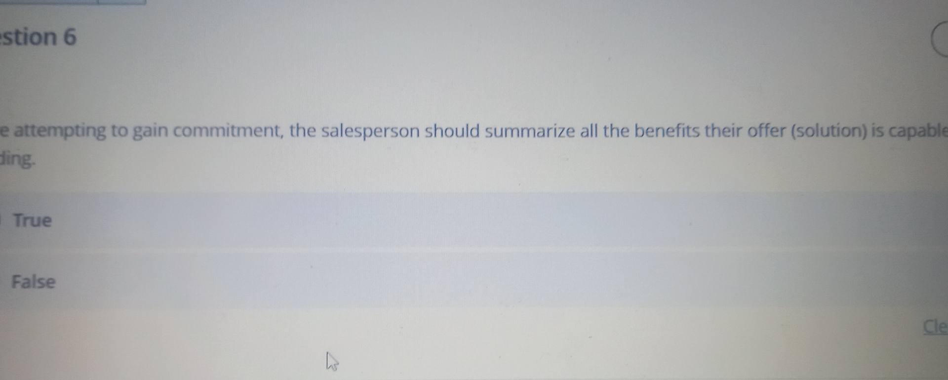  stion 6 e attempting to gain commitment, the salesperson should summarize