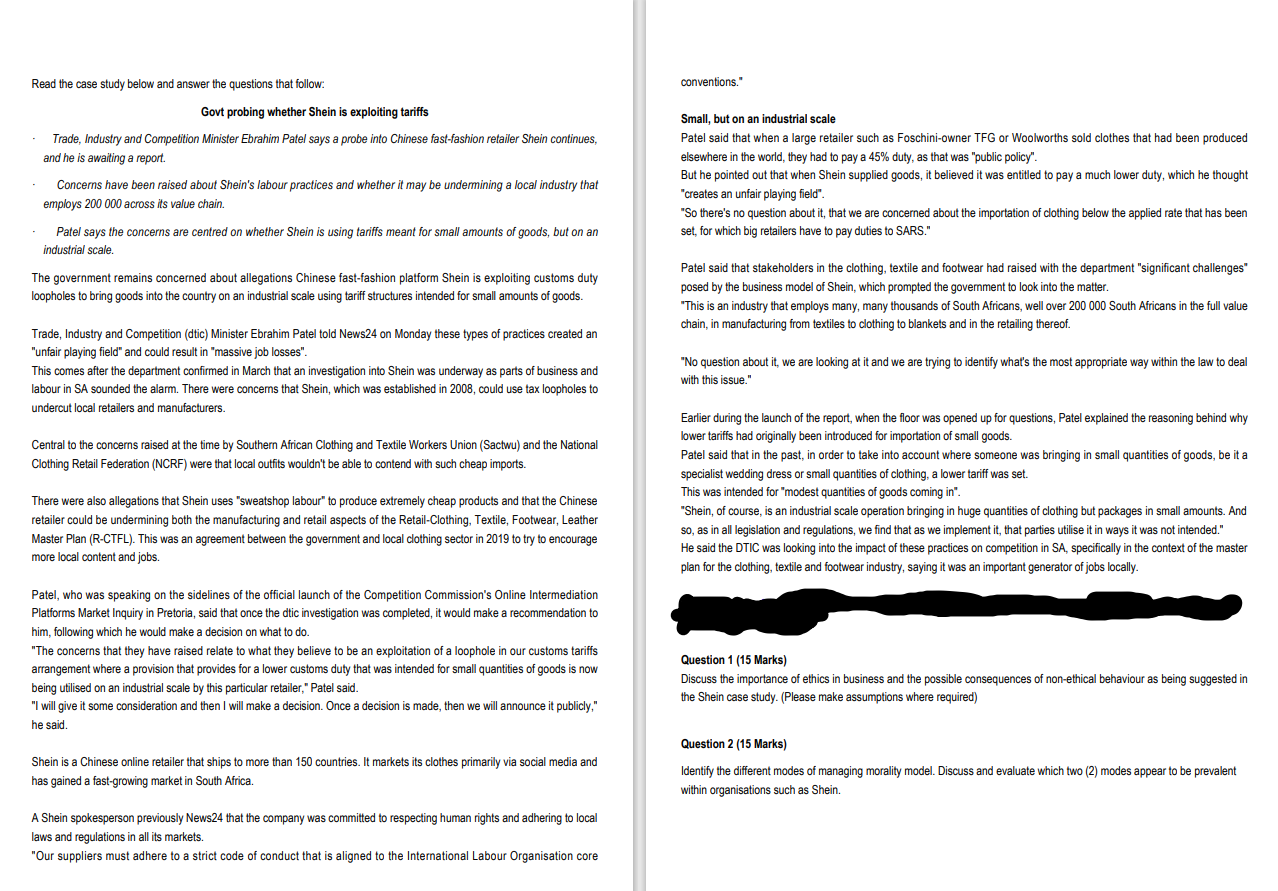  Question 1(15 Marks) Discuss the importance of ethics in business and