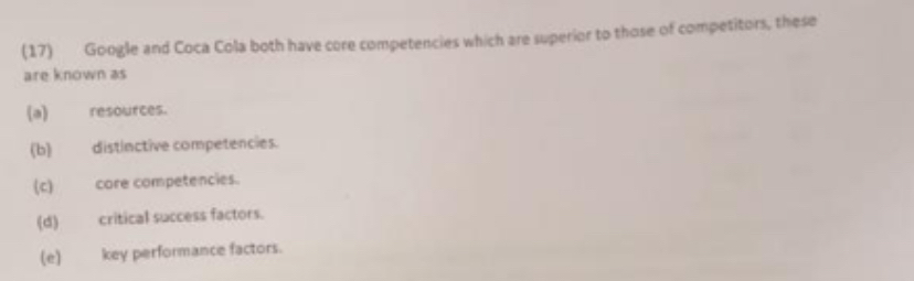  (17) Google and Coca Cola both have cere competencies which are