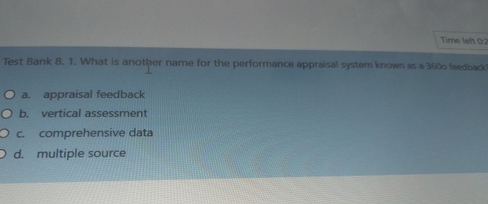  Test Bank 8.1. What is another name for the performance appraisal