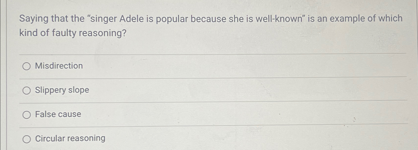  Saying that the "singer Adele is popular because she is well-known"