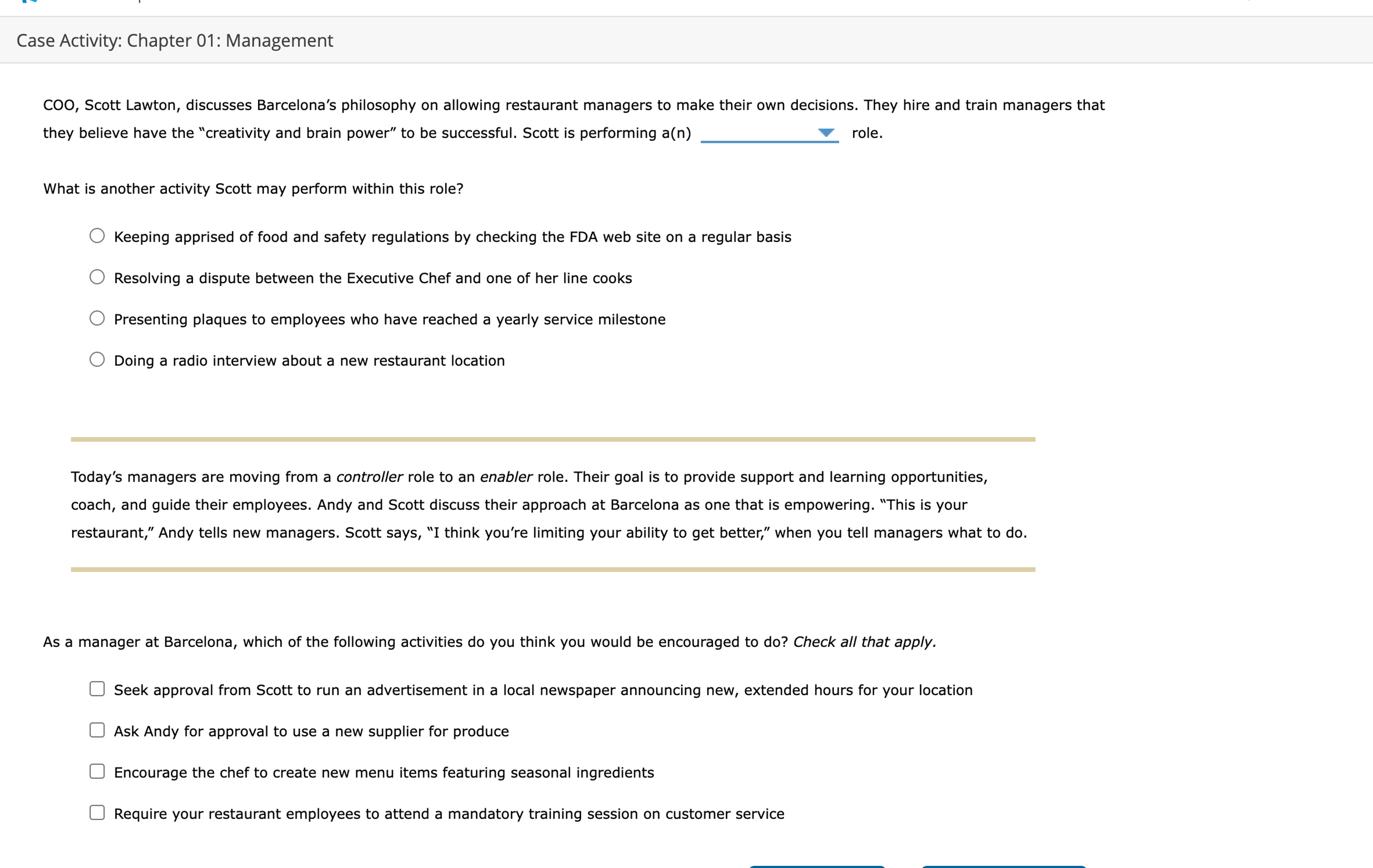  Case Activity: Chapter 01: Management COO, Scott Lawton, discusses Barcelona's philosophy