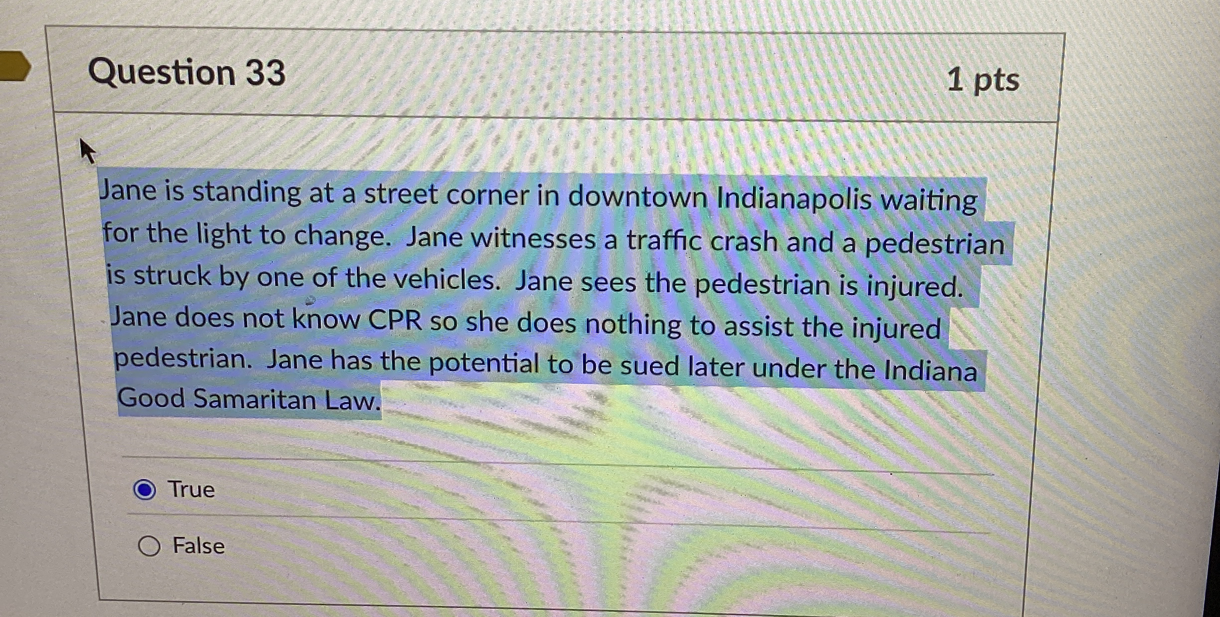  Question 33 Jane is standing at a street corner in downtown