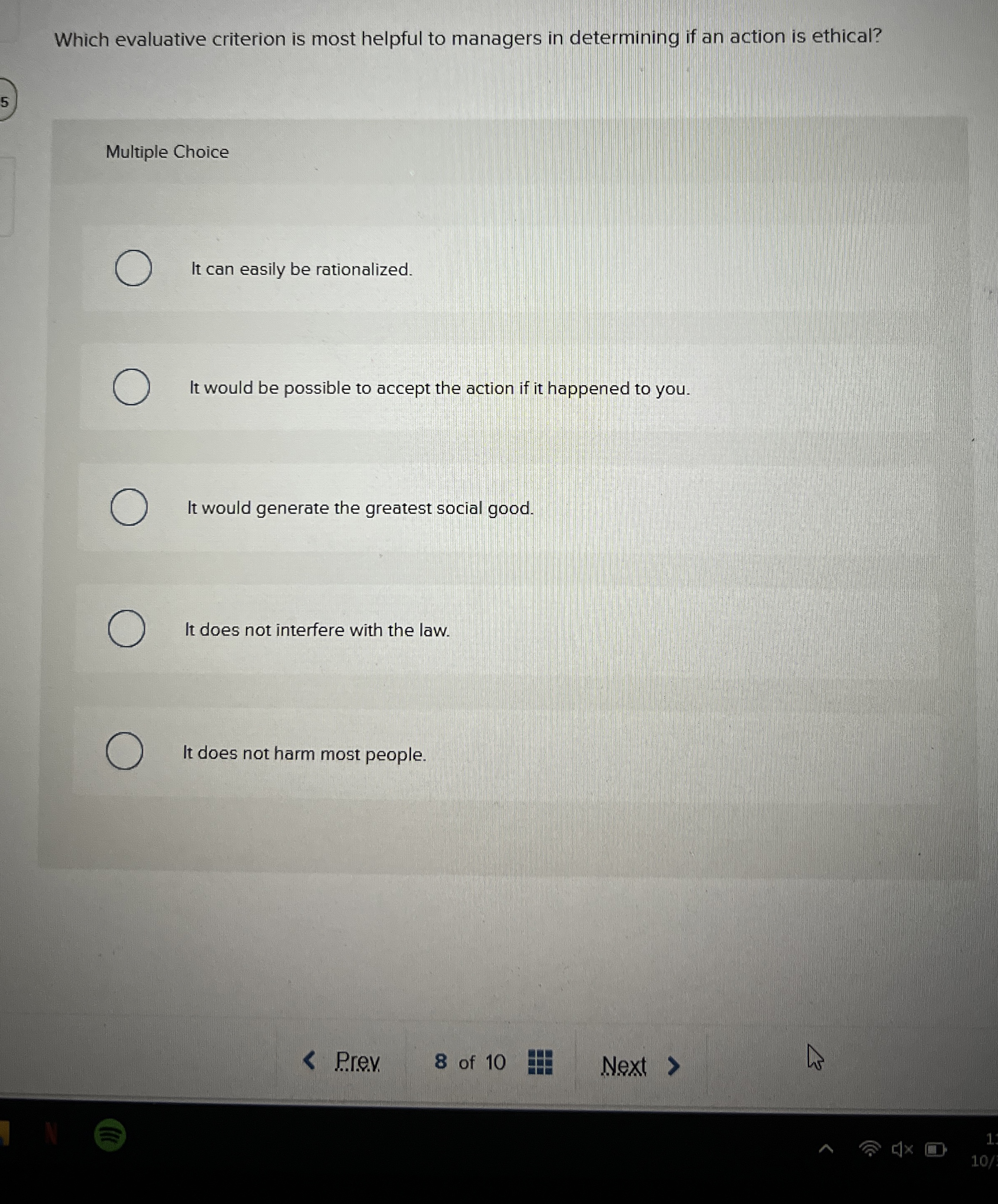  Which evaluative criterion is most helpful to managers in determining if