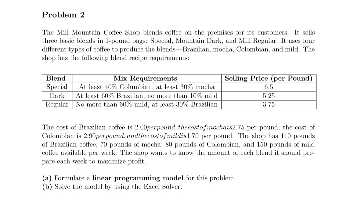  (a) Formulate a linear programming model for this problem. (b) Solve
