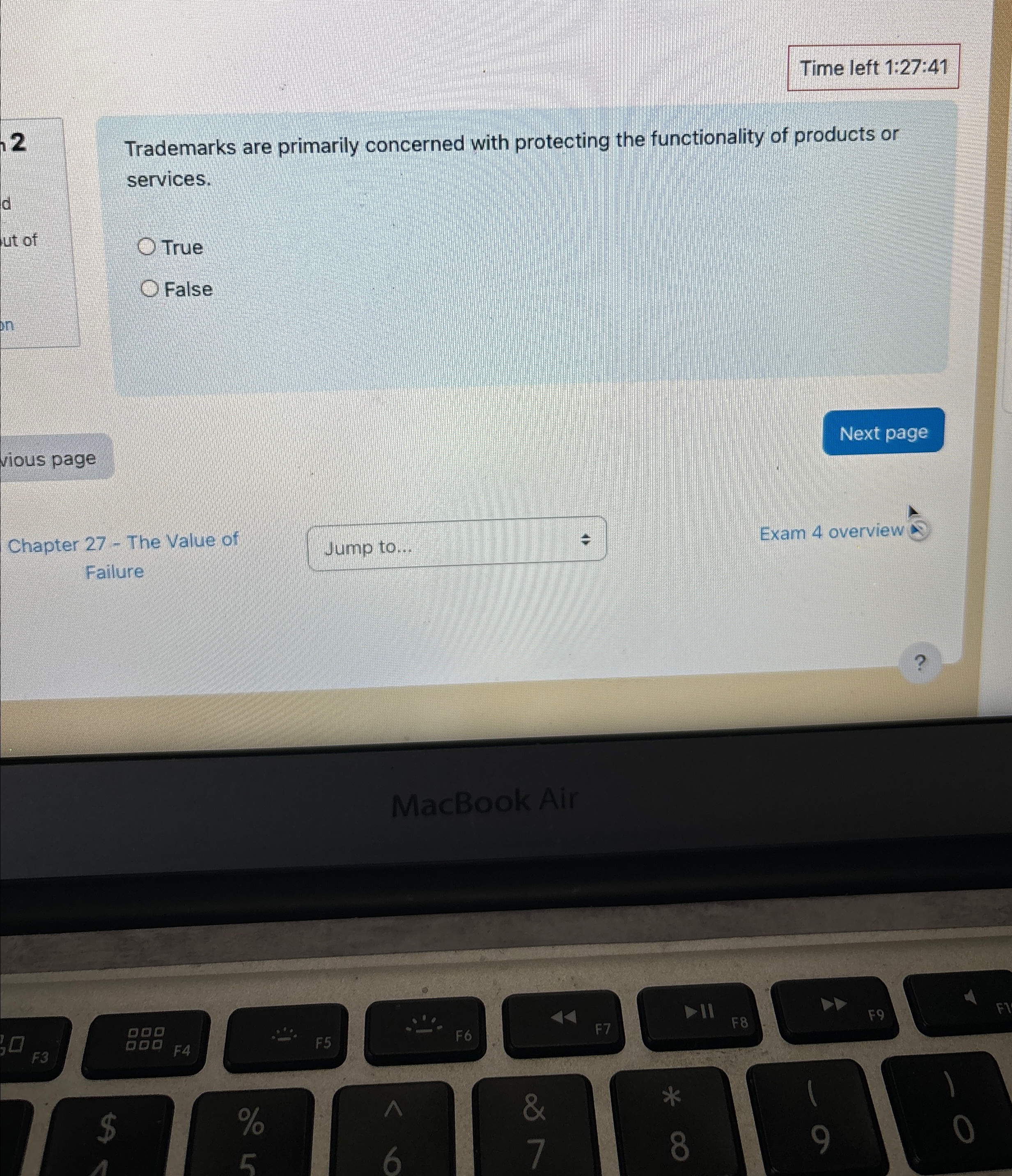  Time left 1:27:41 2 Trademarks are primarily concerned with protecting the