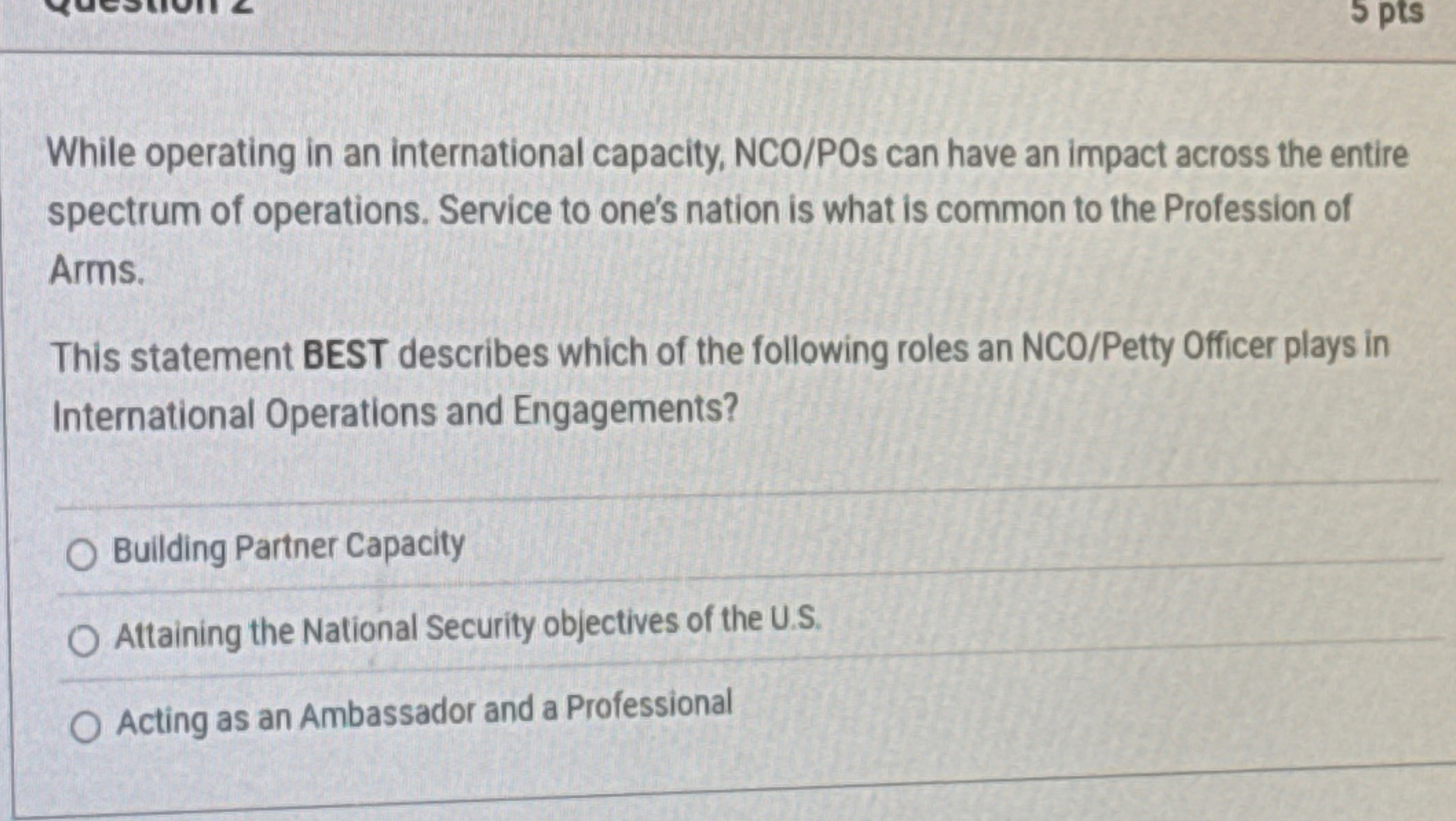  While operating in an international capacity, NCO/POs can have an impact