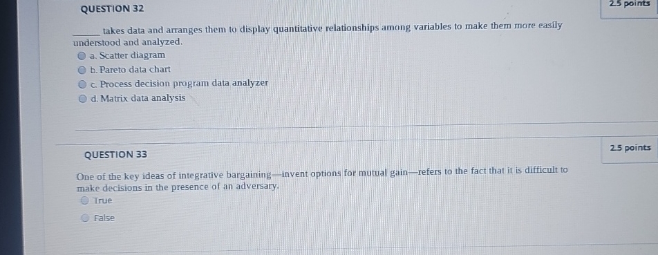  QUESTION 32 takes data and arranges them to display quantitative relationships