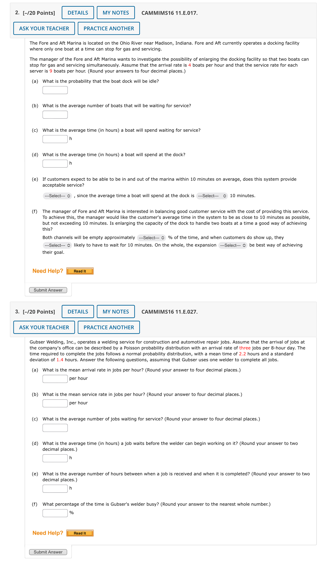  Points]q, q, CAMMIMS1611.E.017. ASK YOUR TEACHER The Fore and Aft Marina