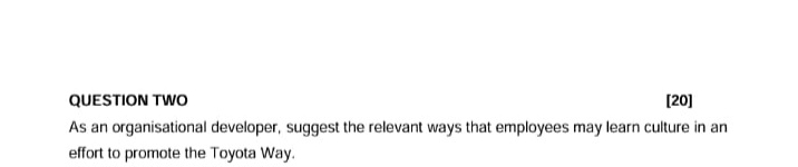  QUESTION TWO [20] As an organisational developer, suggest the relevant ways