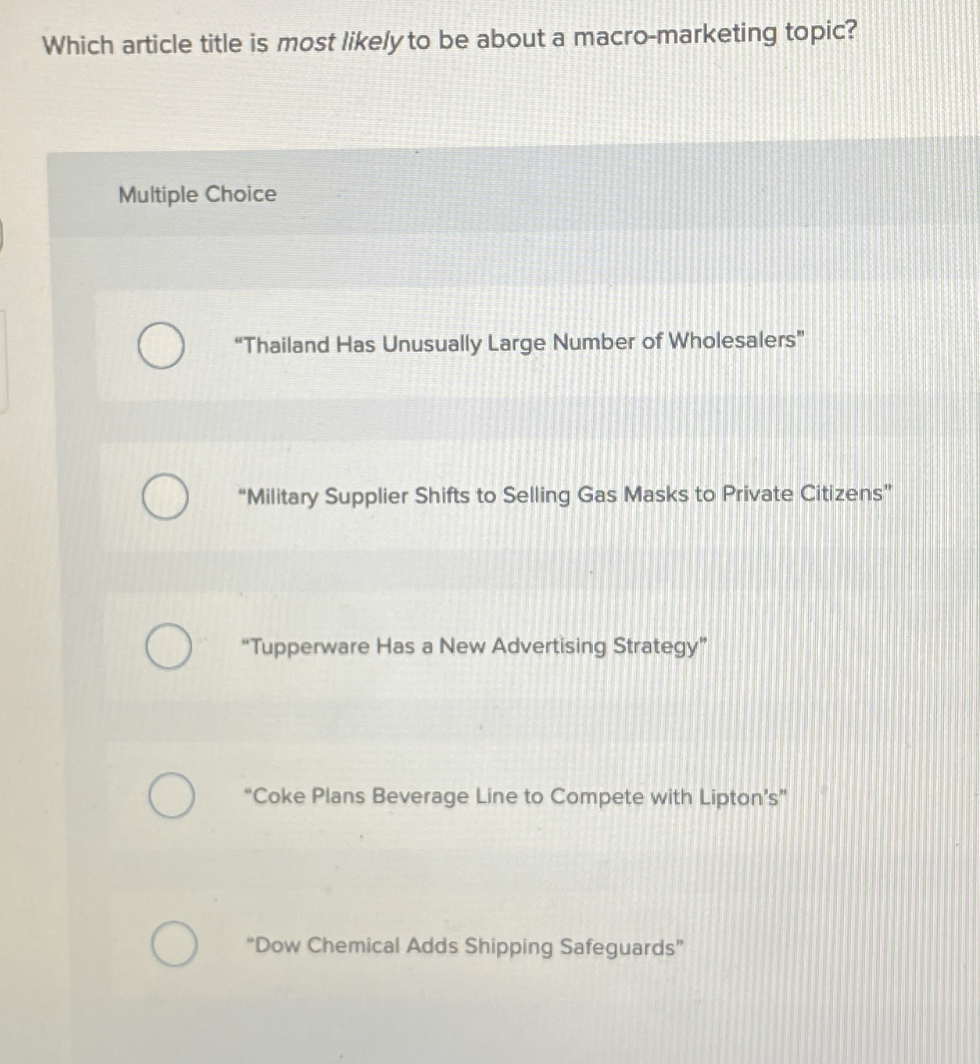  Which article title is most likely to be about a macro-marketing