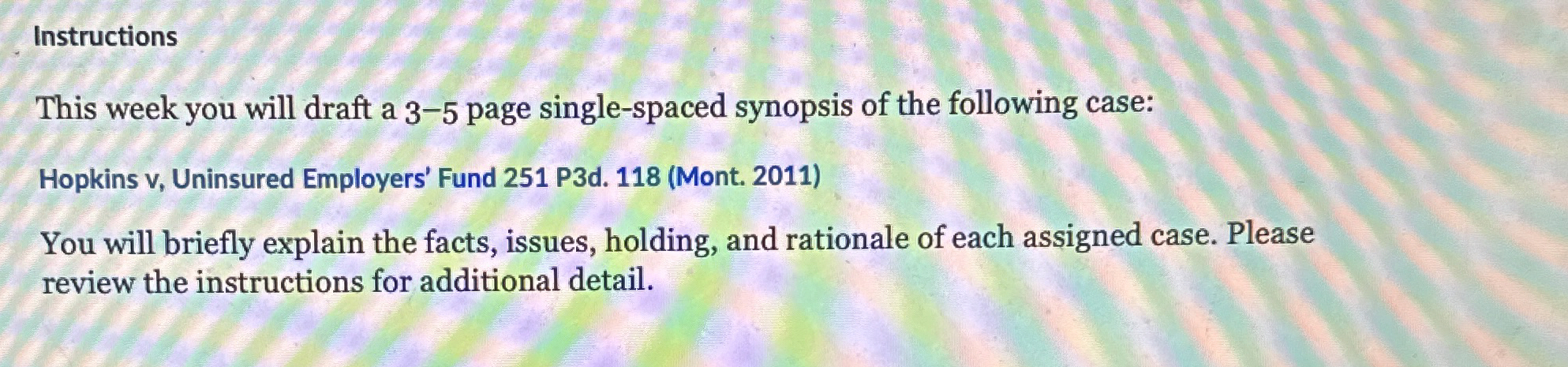  Instructions This week you will draft a 3-5 page single-spaced synopsis