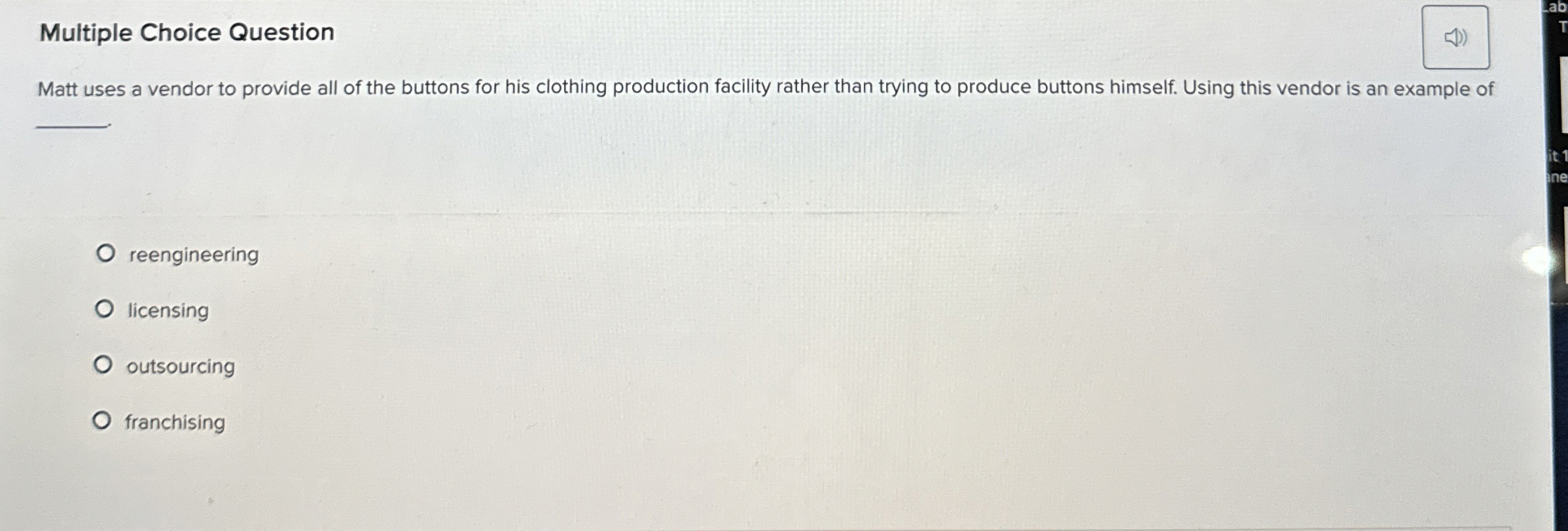  Multiple Choice Question Matt uses a vendor to provide all of