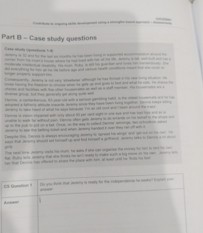  Cxactist Part B - Case study questions Case study (questions 1-4)