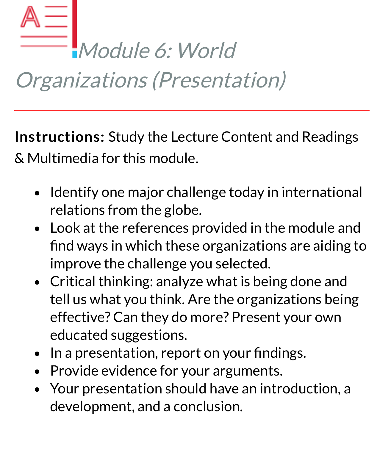  A Module 6: World Organizations (Presentation) Instructions: Study the Lecture Content