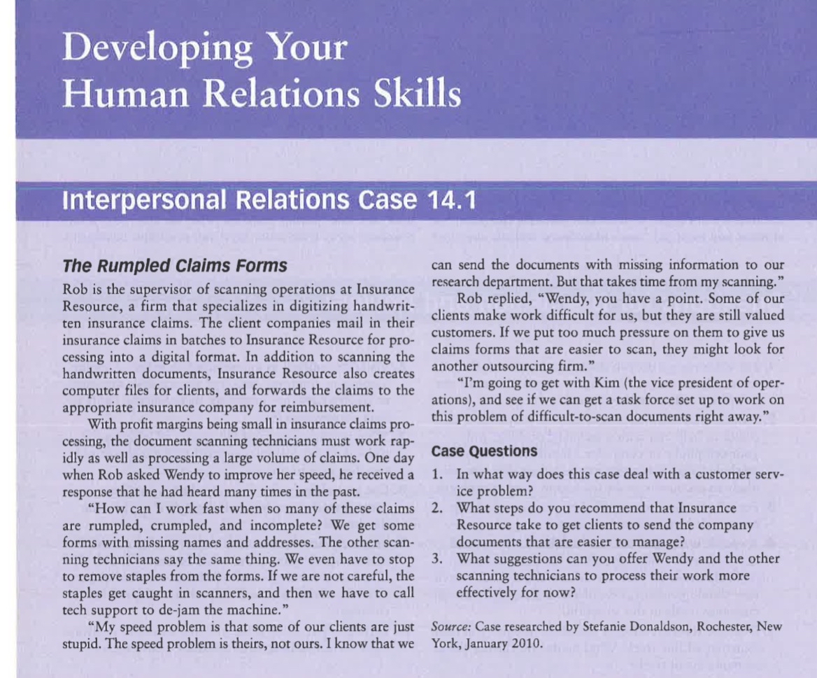  Developing Your Human Relations Skills Interpersonal Relations Case 14.1 The Rumpled