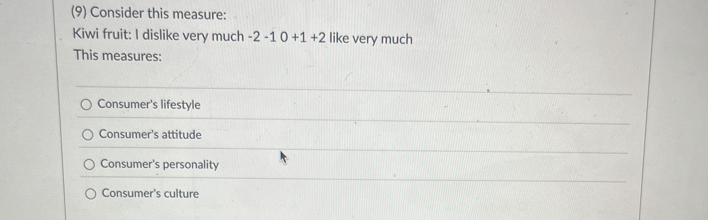  (9) Consider this measure: Kiwi fruit: I dislike very much -2-10+1+2