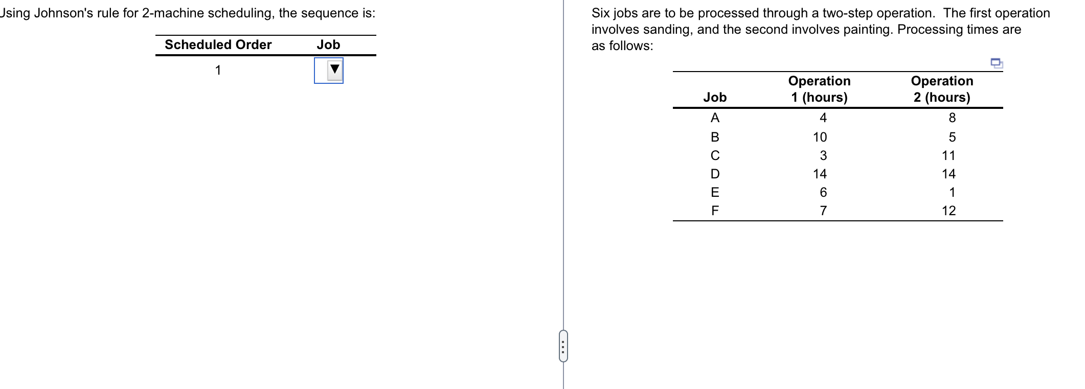  Jsing Johnson's rule for 2-machine scheduling, the sequence is: Six jobs