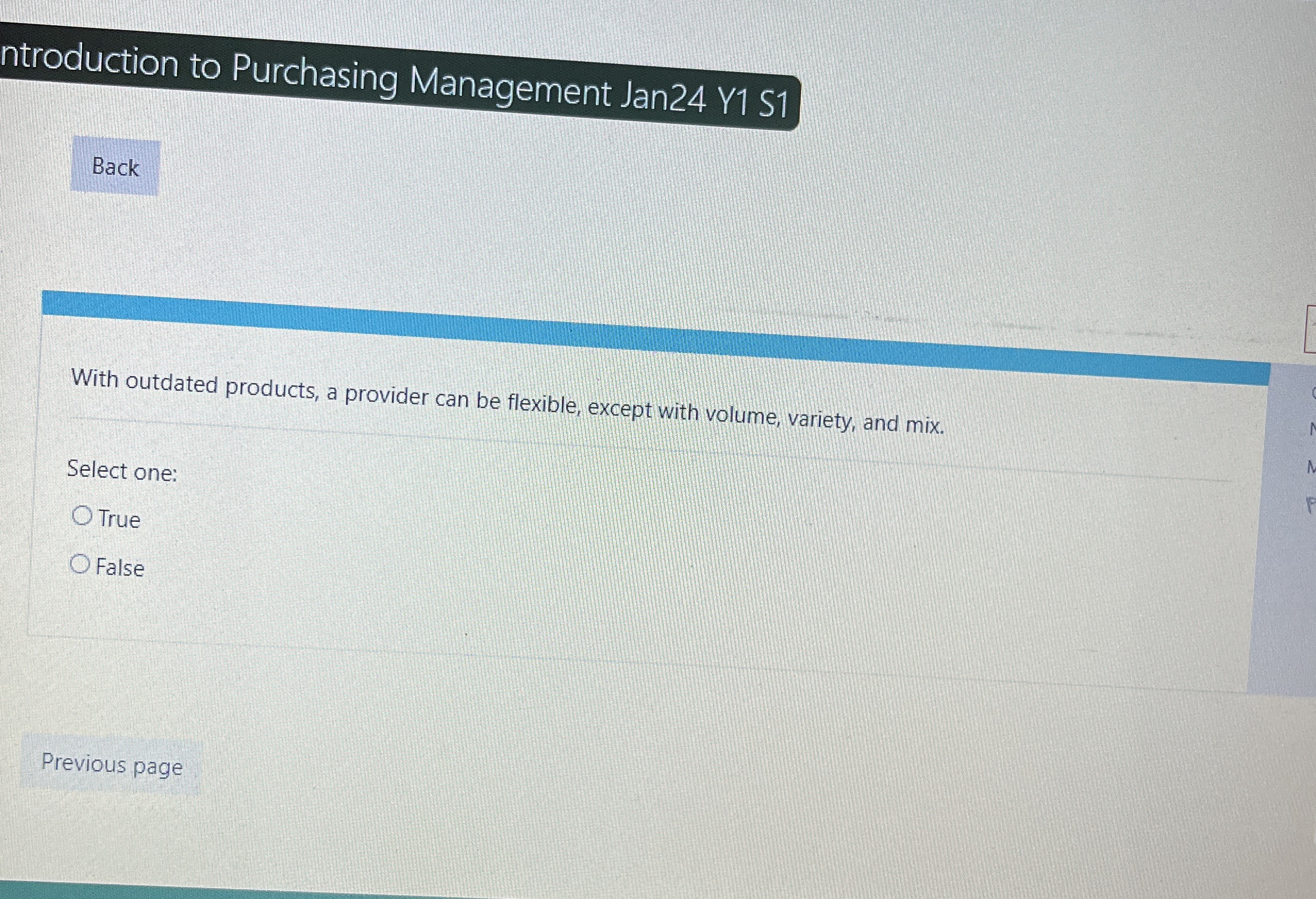  ntroduction to Purchasing Management Jan24 Y1 S1 Back With outdated products,