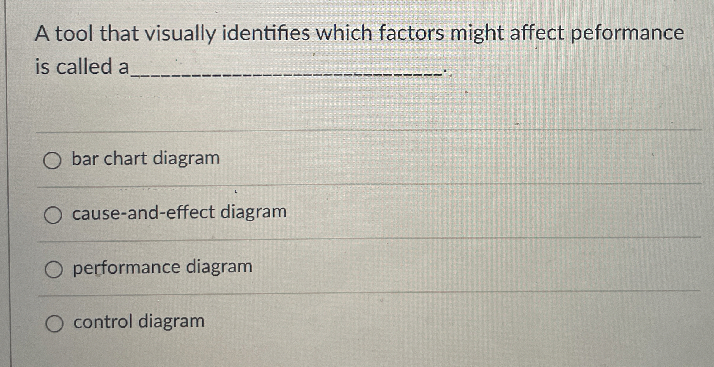  A tool that visually identifies which factors might affect peformance is