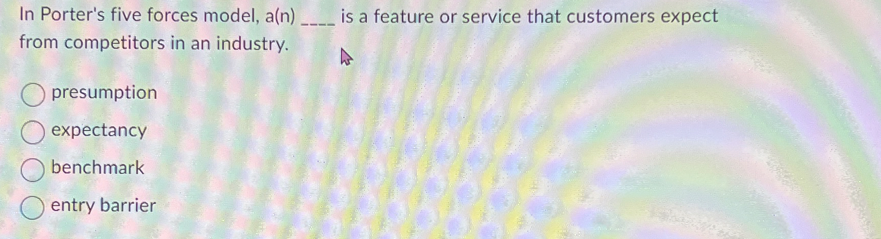  In Porter's five forces model, a(n)q, is a feature or service