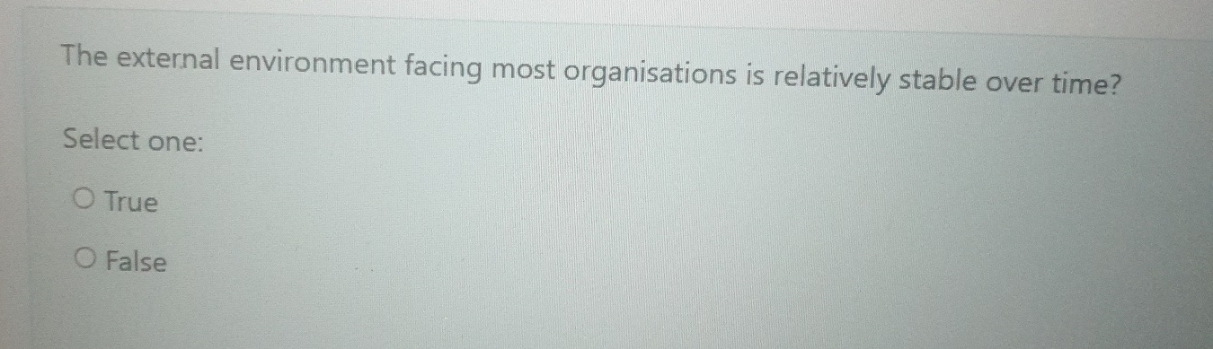 The external environment facing most organisations is relatively stable over time?