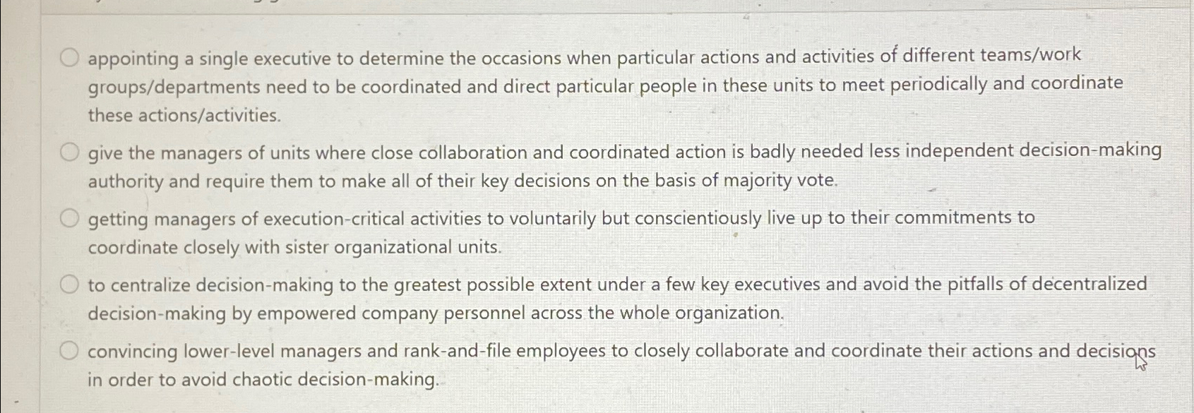  appointing a single executive to determine the occasions when particular actions