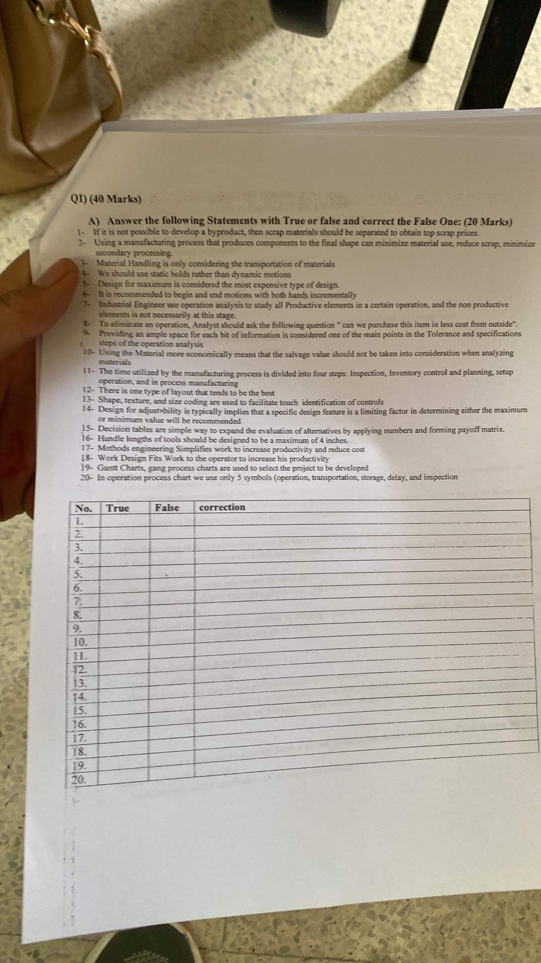  Q1)(40 Marks) A) Answer the following Statements with True or false