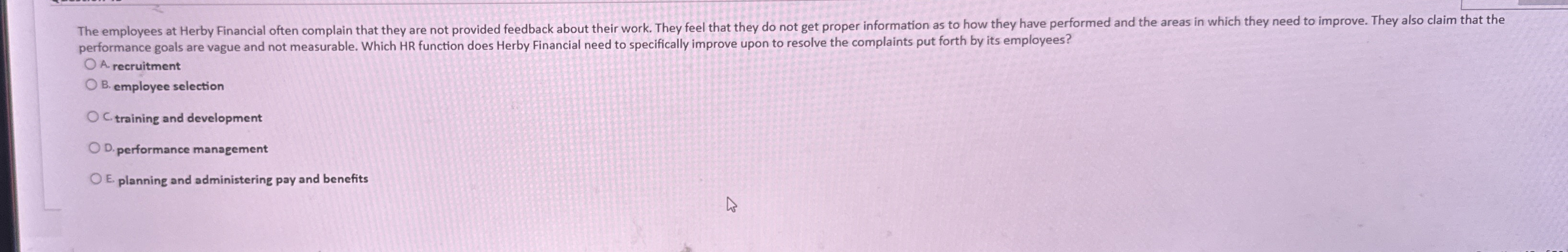  performance goals are vague and not measurable. Which HR function does