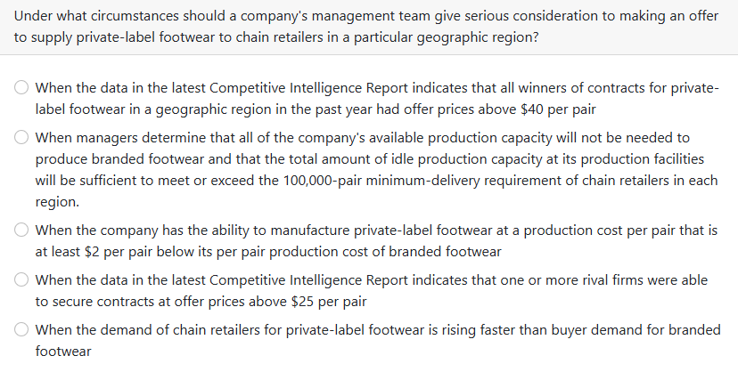  2.80. 5.00. 4.00. 50.0. Under what circumstances should a company's management