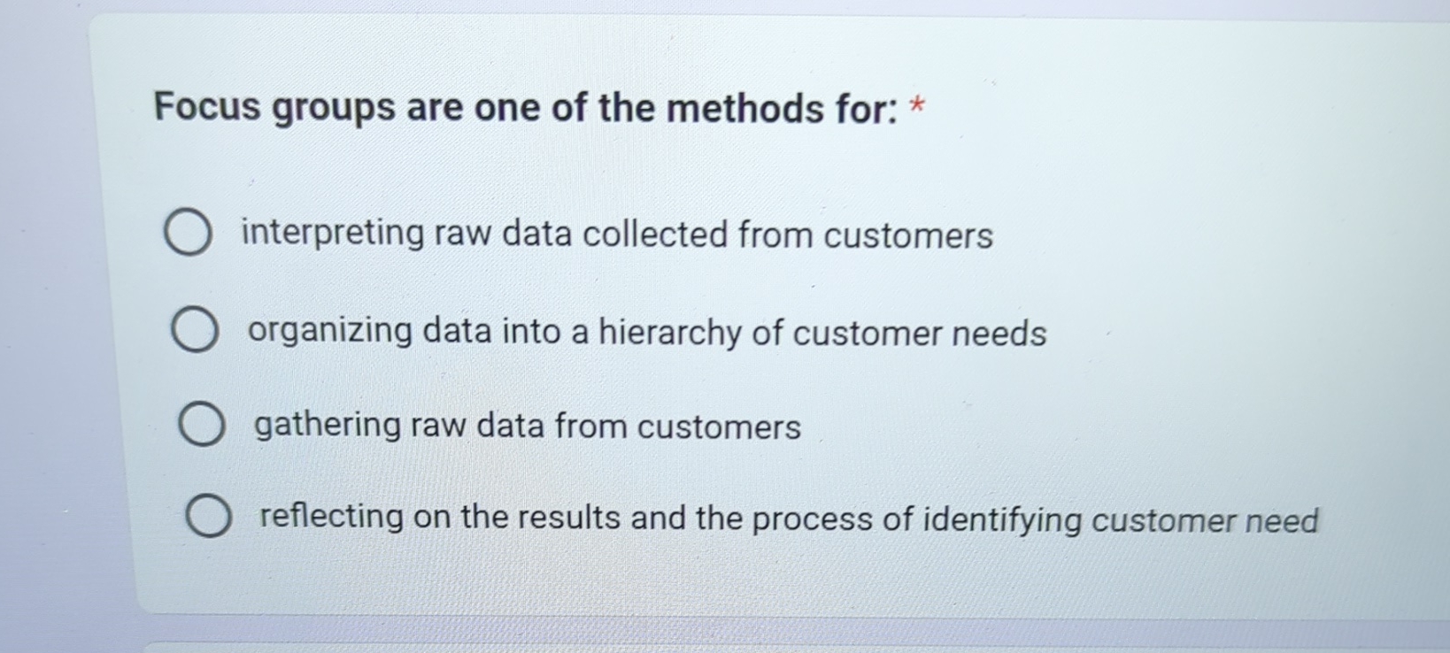  Focus groups are one of the methods for: * interpreting raw
