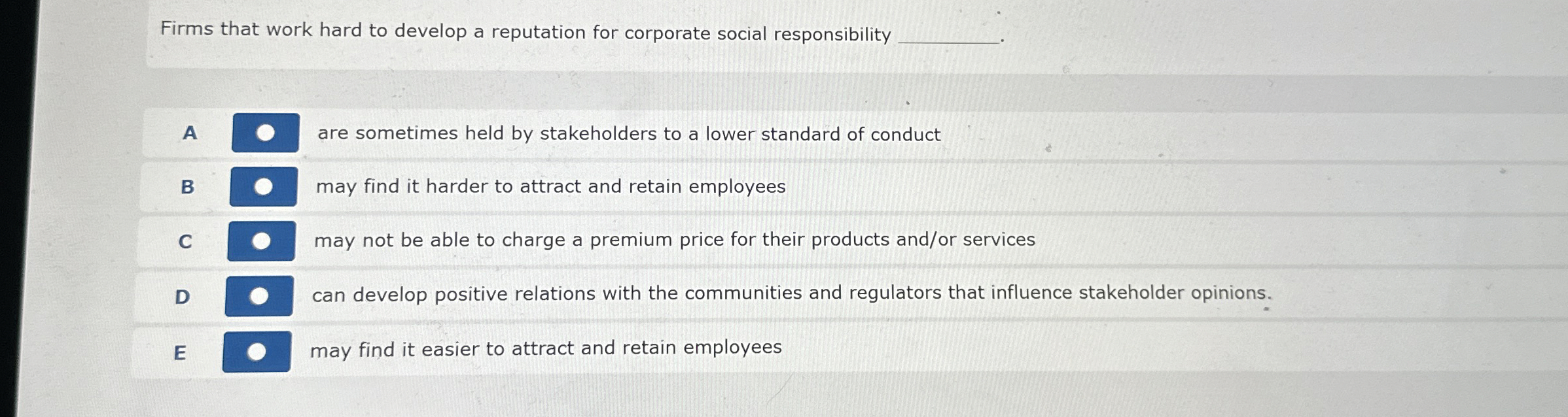  Firms that work hard to develop a reputation for corporate social