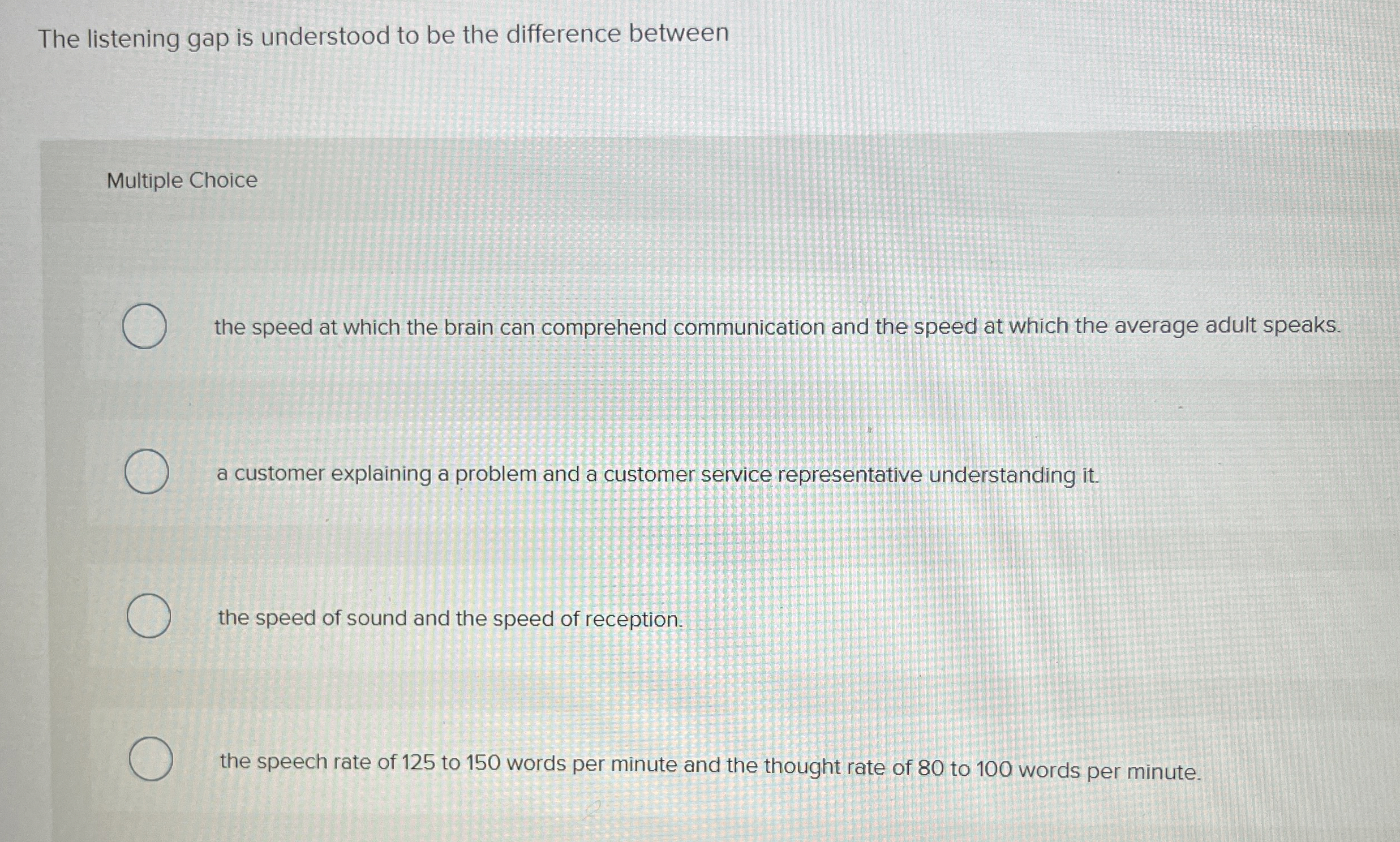  The listening gap is understood to be the difference between Multiple