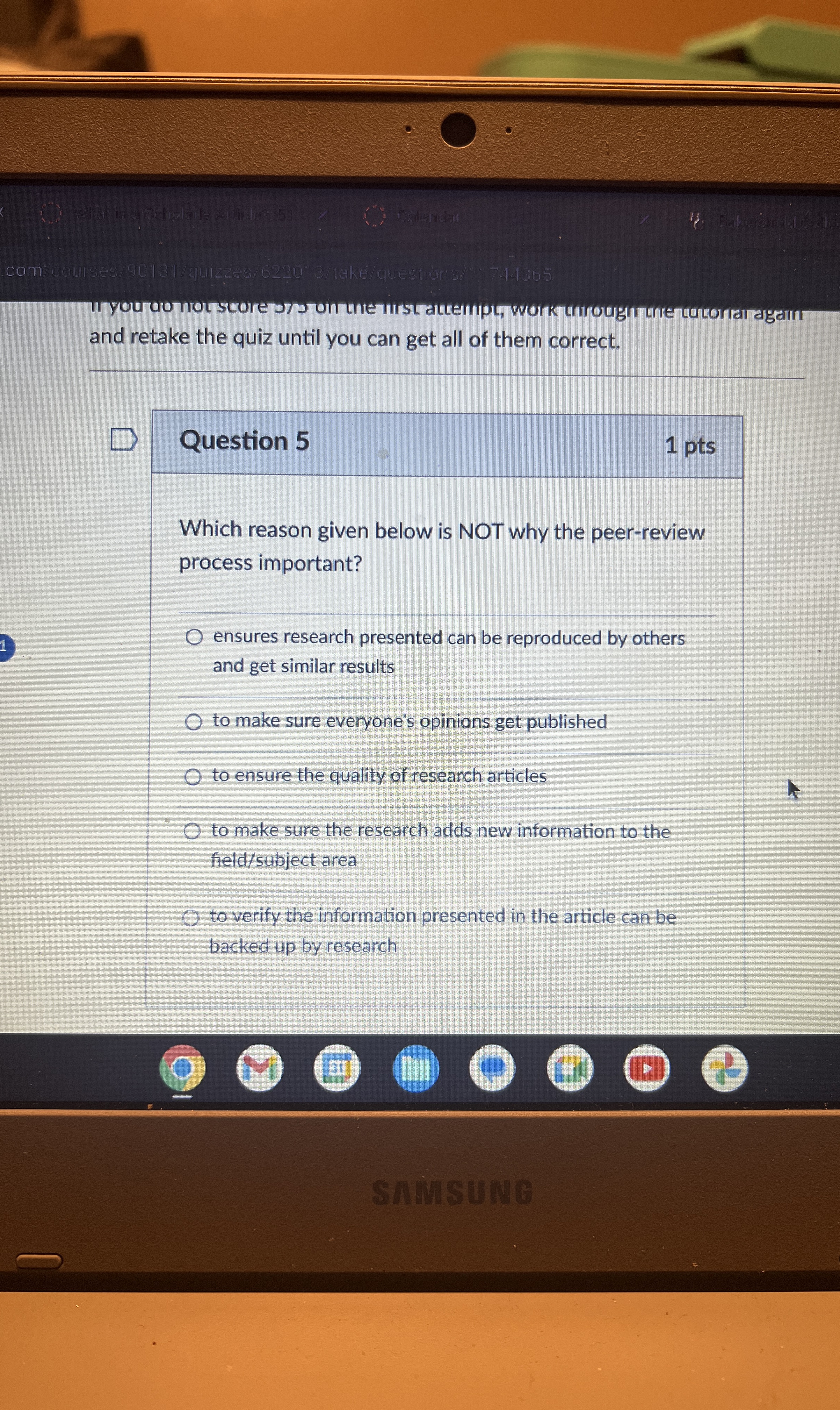  Which reason given below is not why the peer review process