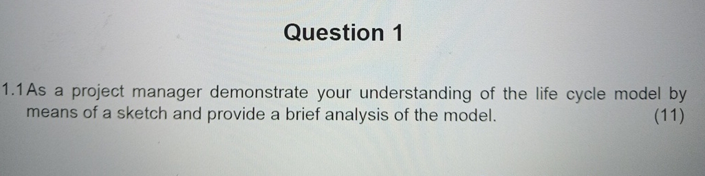  Question 1 1.1 As a project manager demonstrate your understanding of