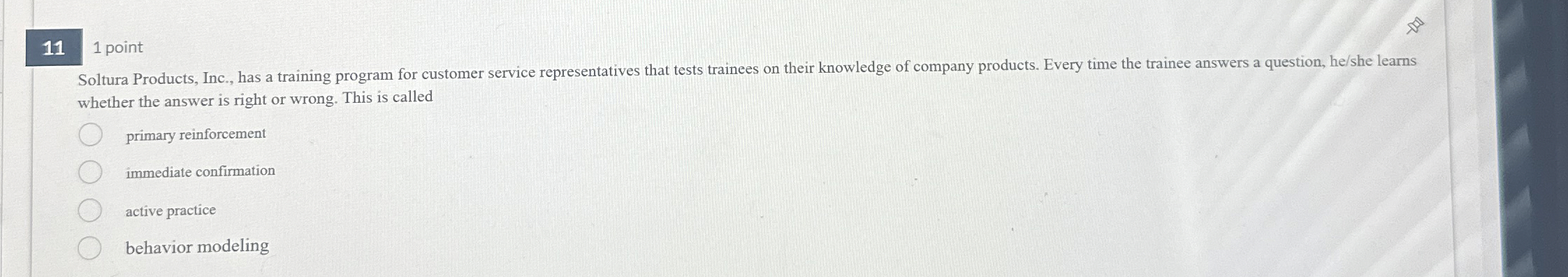  1 point Soltura Products, Inc., has a training program for customer