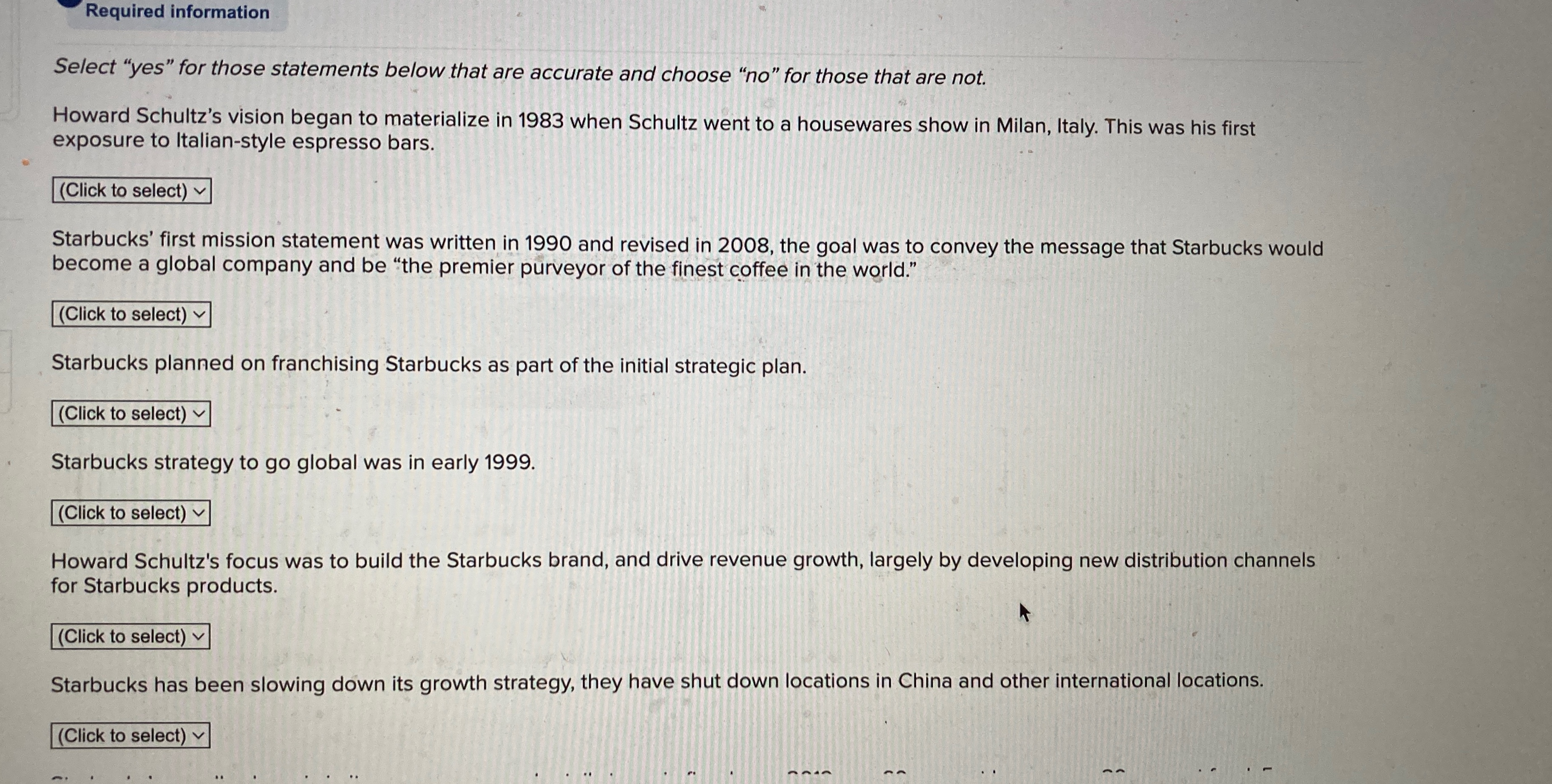  Required information Select "yes" for those statements below that are accurate